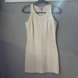 Lilly Pulitzer White Sleeveless Dress with Floral Embroidery